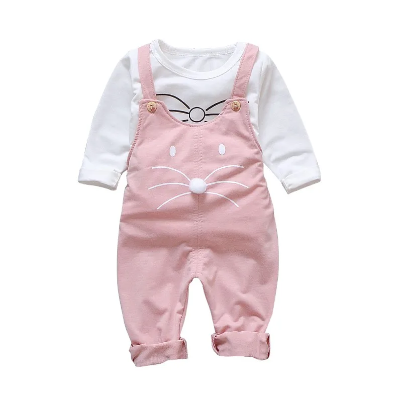 

Kids Girls Clothing Autumn Long Sleeve T-Shirt Top+Bib Pants Overalls Baby Clothes Set Suit High Quality