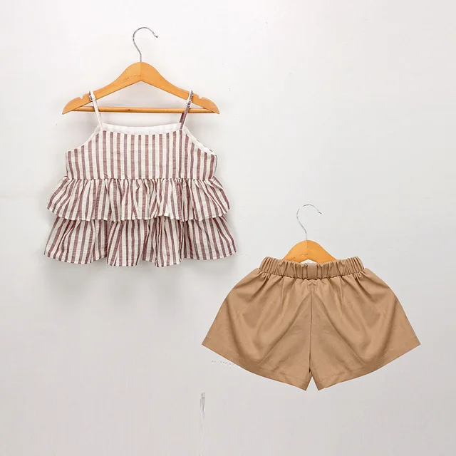Humor bear/комплекты одежды для девочек коллекция года, новая брендовая летняя детская полосатая одежда юбка на подтяжках+ юбка-брюки, комплект из 2 предметов детская одежда