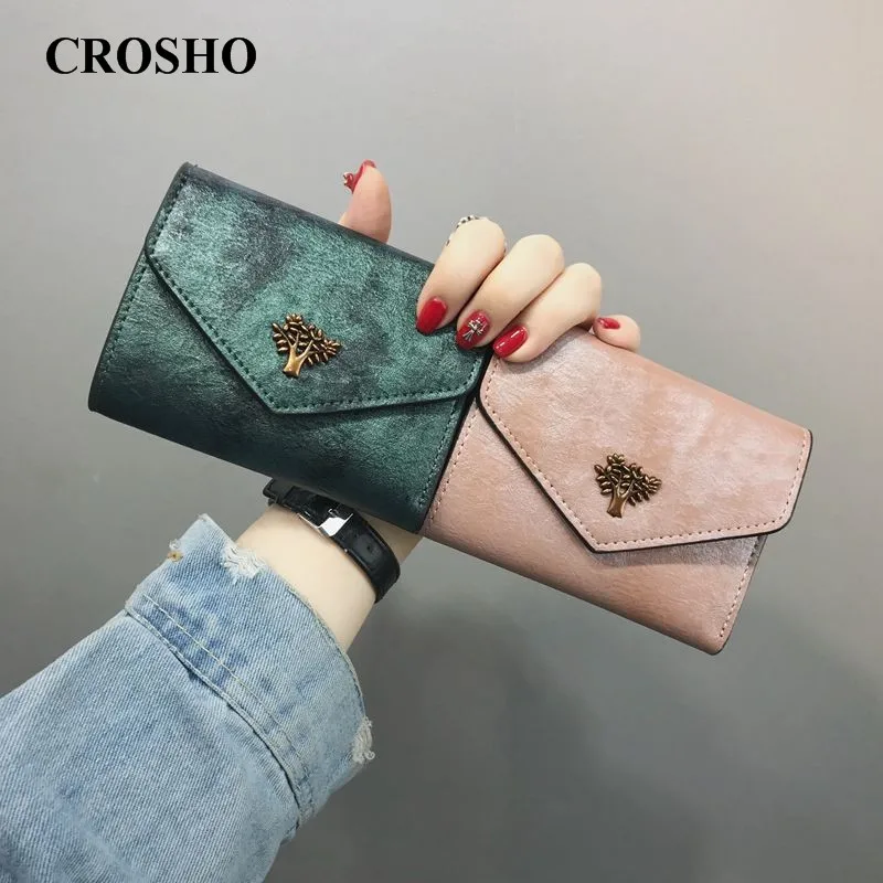 

CROSHO Ins New Retro Little Tree Wallet Ladies Short Student Wallet Card Bag Change Purse