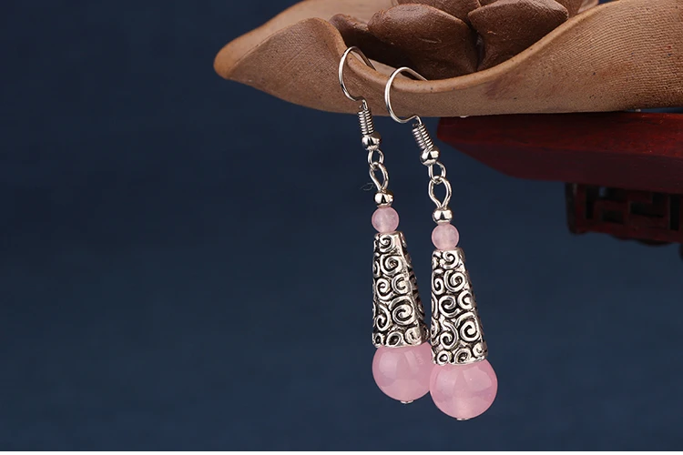 MYWINY, серьги в этническом стиле с натуральными камнями, розовые, винтажные, модные, тибетские серебряные серьги, ювелирные изделия, морской синий цвет