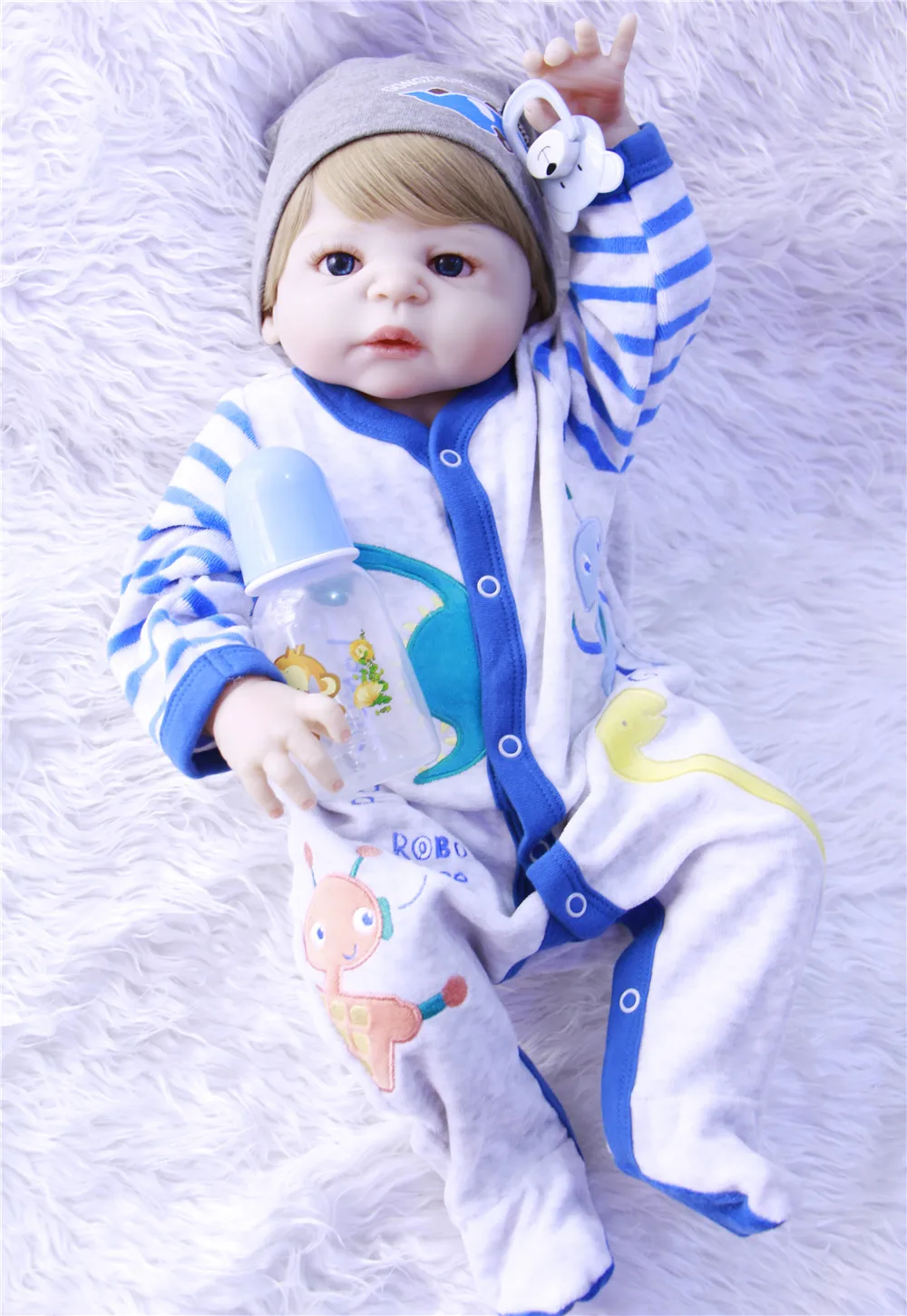 57 см голубые глаза Boneca Bebe Reborn мальчик куклы Блонд Волосы силиконовые Baby кукла в