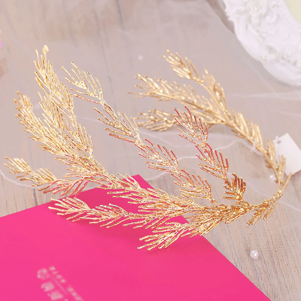 Свадебное украшение для волос золото оставить искусственный сосновые ветки свадебные диадемы украшения для волос свадебный головной убор невесты аксессуары для волос