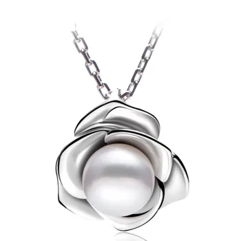 

18 inch / 45 cm 925 Sterling Silver Chains Fine Jewelry Real Natural Flower Shape White Pearl Drop Necklace For Women Gift