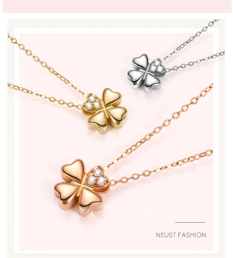 18k Gold Diamond Necklace Pendant Female Women Girl Miss Gift Chain Charm Clover Trendy Party Rose White Yellow drop shipping