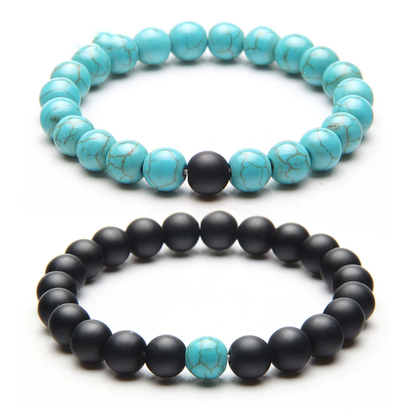 

2pcs/set Natural Stone Bracelet Men 8mm Matte Beads Braslet For Male Distance Braclet Pulsera Hombre Couple Bracelet Bileklik