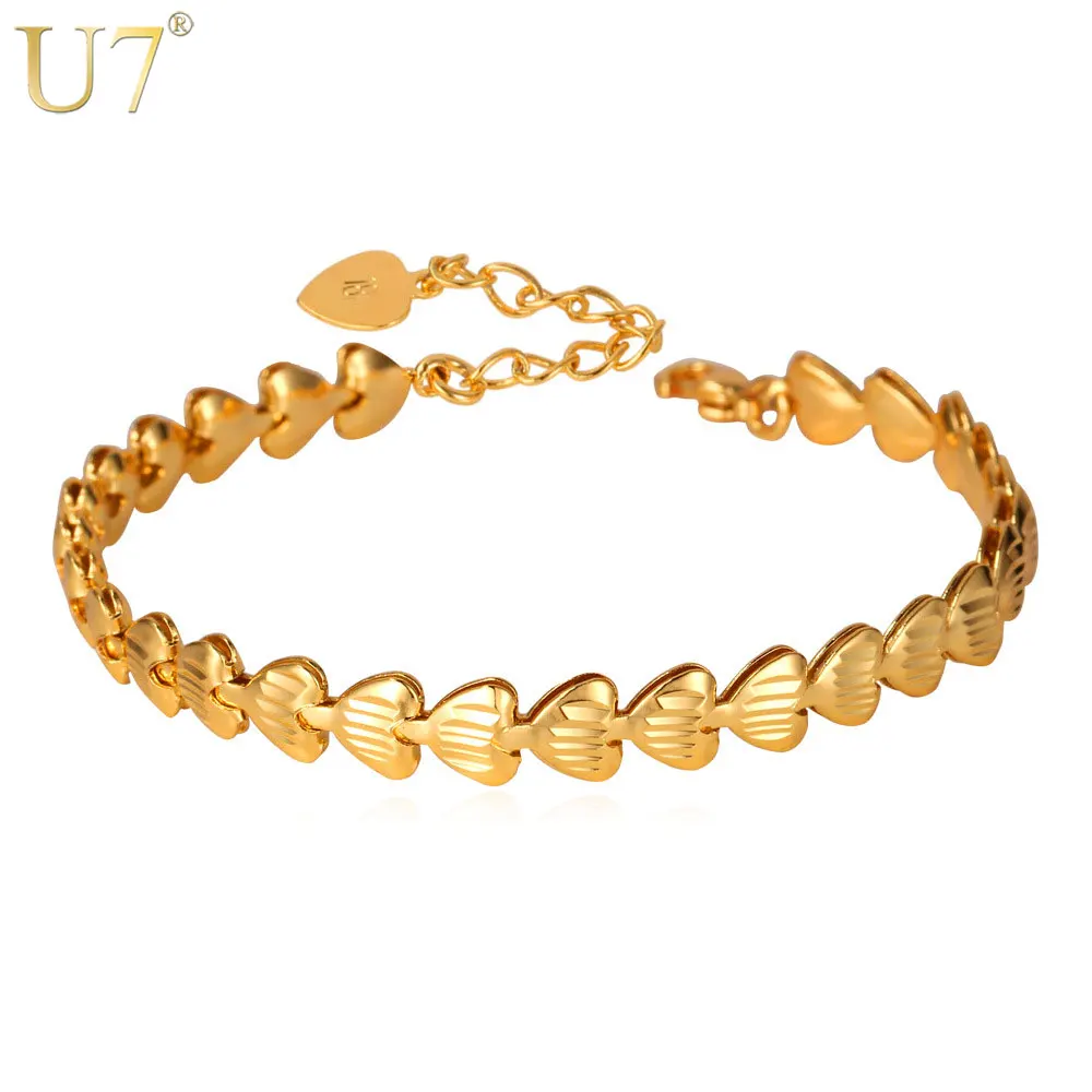 U7 Heart Shape Bracelets For Women Gold/Silver Color Lovers' Jewelry