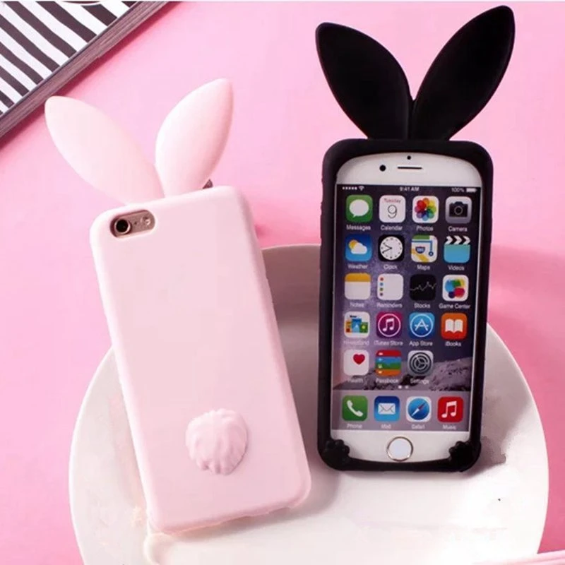 Belle bande dessinée 3D oreilles de lapin en Silicone souple coques de téléphone pour iphone 7 housse de Protection complète pour iphone 7 Plus 6 6 s ...