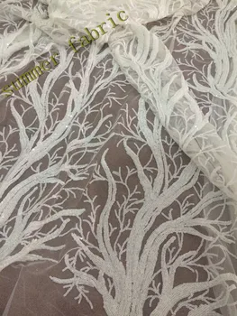 

Top quality french net lace fabric S913 white African lace embroidery fabric with sequins