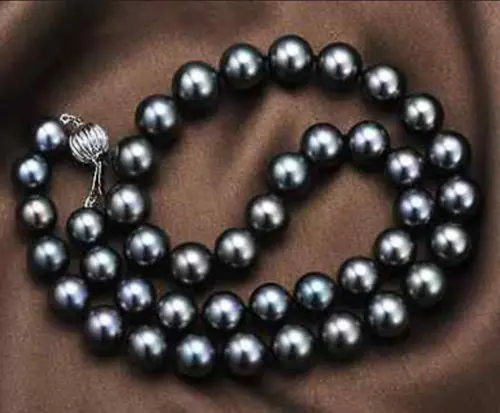 

New Natural 10-11mm black Pearl necklace 18inch