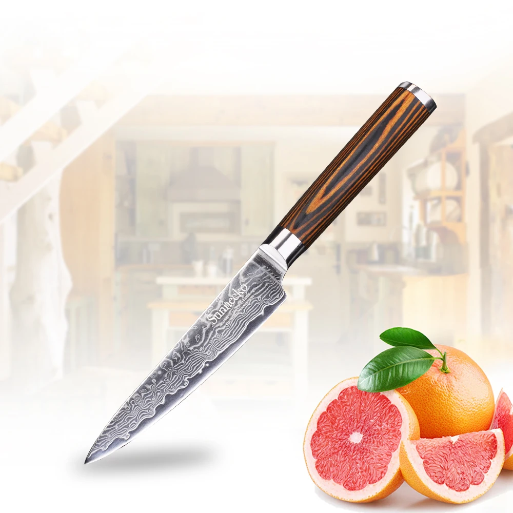

SUNNECKO 5" inch Utility Kitchen Chef Knife Cutting Tools Japanese Damascus VG10 Steel Sharp Blade Meat Vege Color Wood Handle