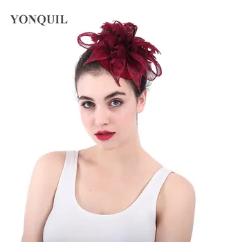 

Women Fascinator marron Hat Flower Hairband Headwear Dress Derby Church Wedding Cocktail Feather Top Fashion 2019 high quality