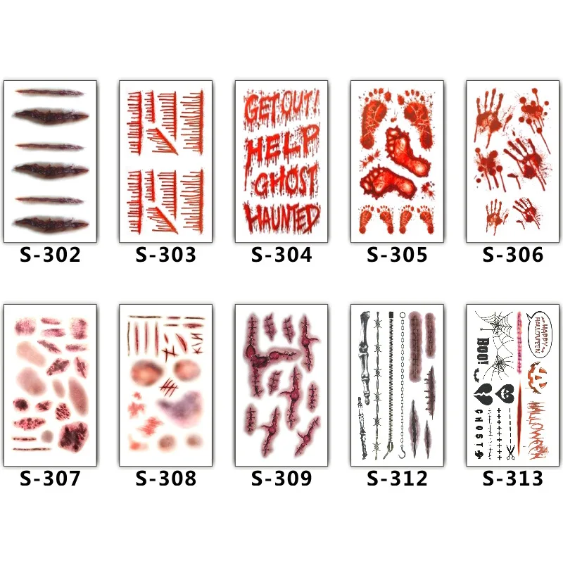 Halloween Stickers Waterproof Temporary Blood Letter Tattoo Terror Wound Realistic Blood Injury Scar Fake Tattoo Stickers