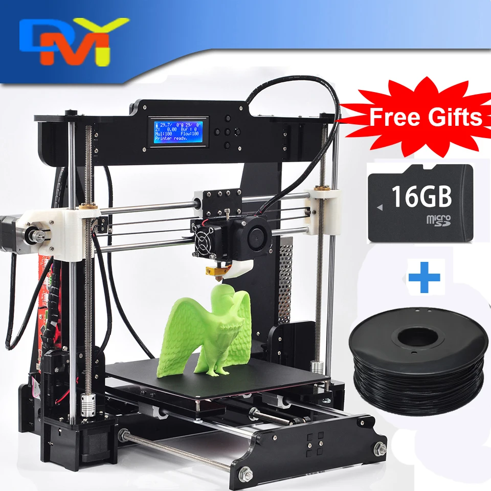 2016 Upgraded Quality High Precision Reprap Prusa i3 DIY 3d Printer kit with 1 Roll Filament 16GB SD card and LCD for Free