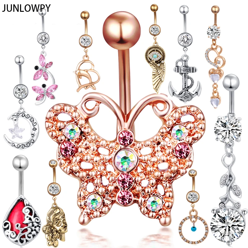 JUNLOWPY Fancy Body Jewelry Belly Piercing Kit Surgical Gold Navel Bar