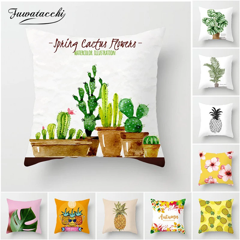 

Fuwatacchi Simple Green Plant Fruit Cushion Cover Plant Polyester Sofa Leaf Wedding Decoration Pillow Case Chair Pillowcase