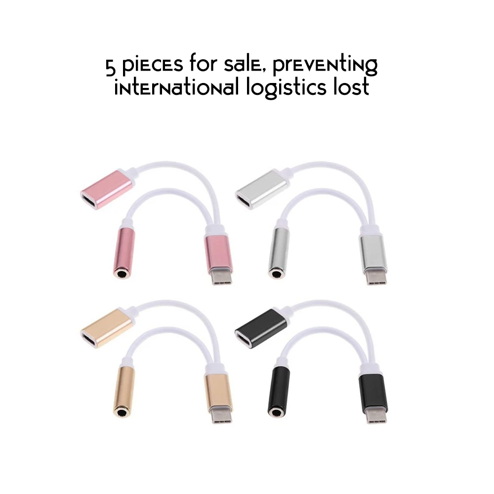 5 pieces for sale Sale New Style USB Type-C To 3.5mm Jack AUX Headphone Audio Splitter Converter Adapter Cable Portable Charger - Цвет: 5 pieces for sale
