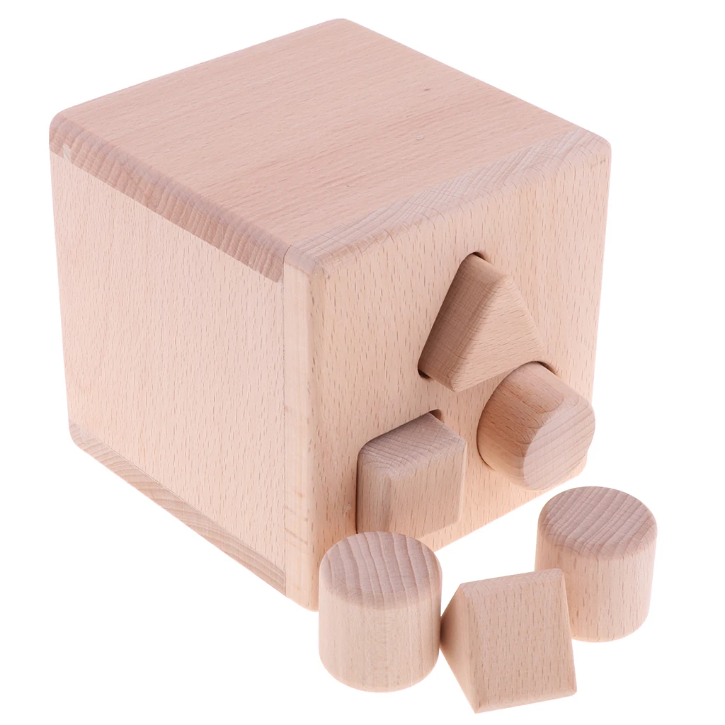 Wooden Shape Sorter Box - Baby Geometric Building Block Sorting & Matching Game Toys Early Shapes Cognitive Learning