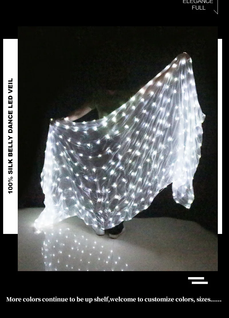 1Pc Silk Belly Dance LED Veil 4 Colors Belly Dance Stage Performance Props Belly Dance Accessories LED Silk Veils 5 Sizes