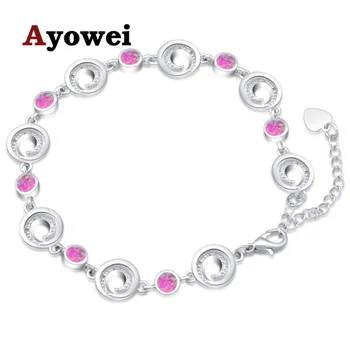 

Ayowei alibaba-express Pink Created Fire Opal 925 Silver Stamped Charm Bracelets Women snap jewelry Party OBS084A
