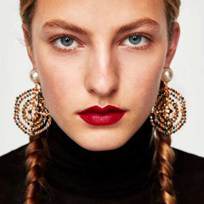 

JERPVTE High Quality Bohemian Engagement Simulated Pearl Earrings Luxury Multi Color Geometric Dangle Drop Earrings