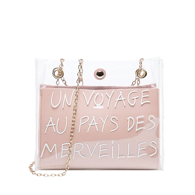 

Women's Messenger Clamshell PU2019 Summer New Child Transparent Bag Shoulder Diagonal Tote Bag Printing Jelly Pack Chain Bag