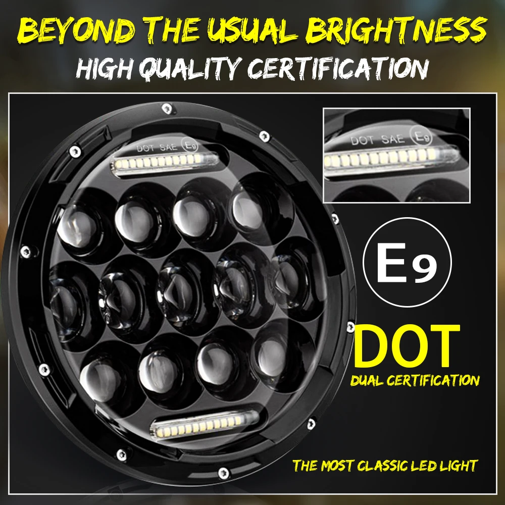  CO LIGHT 6D 7 inch Round Led Headlight Turn Singal DRL 75W 35W 12V LED Headlamp Hi/Low Angel Eye fo - 32994907714