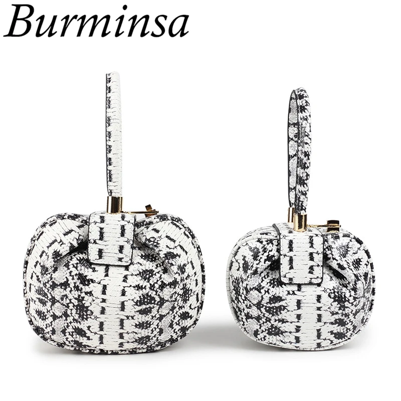 

Burminsa Winter White Snake Skin Women Handbags Animal Print Small Genuine Leather Tote Bags Party Wrist Purse 2019 Sac A Main