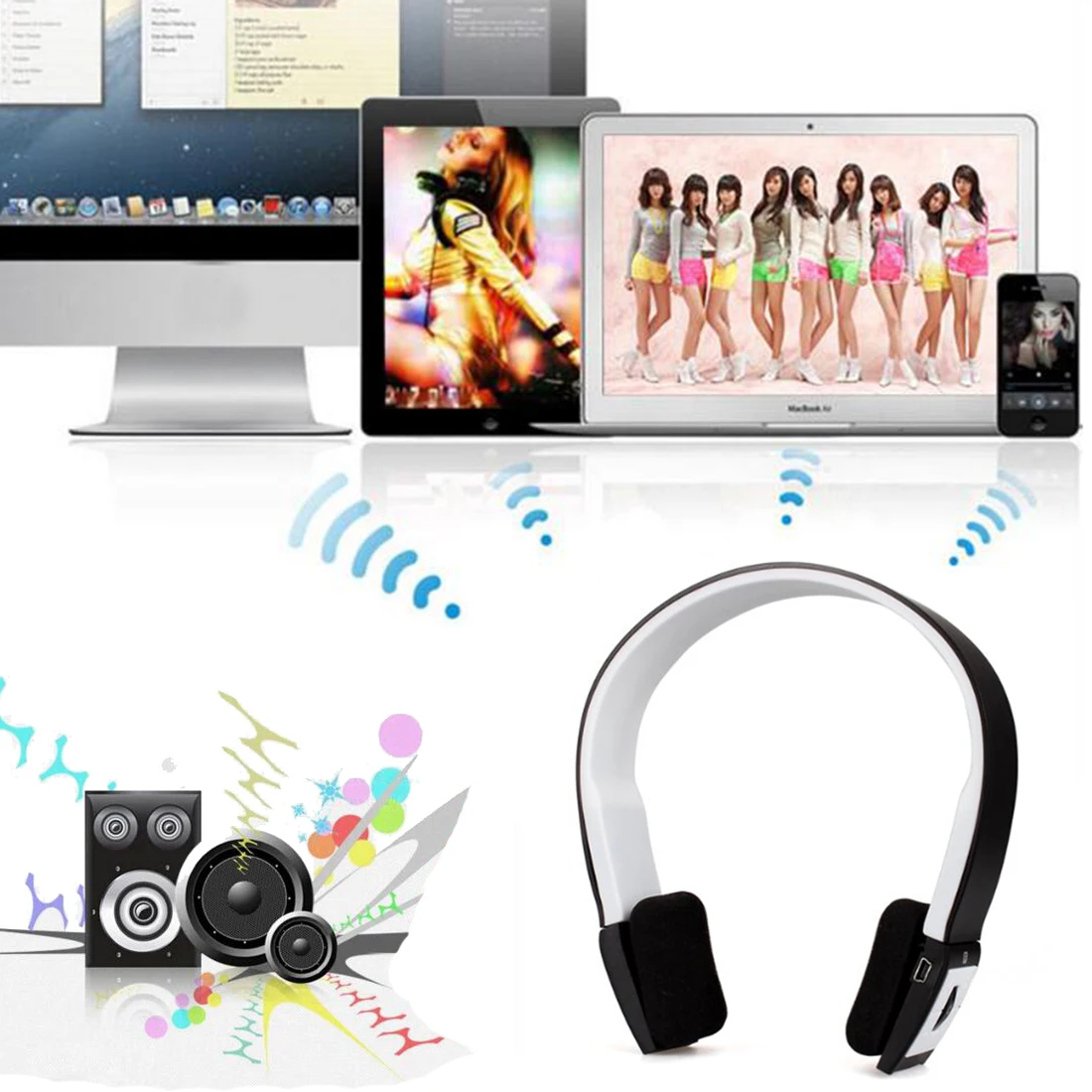 Top Wireless Bluetooth Headphones Sports Stereo Headset Headphone +Mic for iPhone Mobile Phones Notebooks for Samsung Wholesale