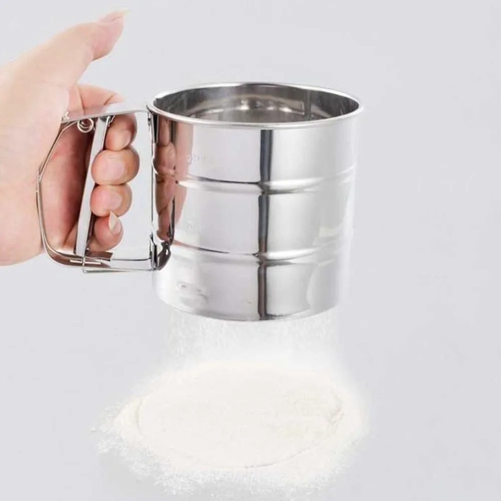 

2018 Superior qualityStainless Steel Mesh Flour Sifter Mechanical Baking Icing Sugar Shaker SieveStylish Dropshipping