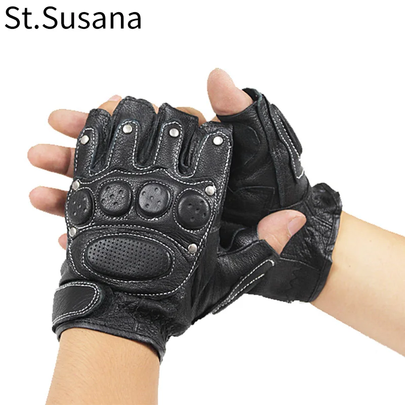 

Genuine leather gloves male sports rivet fitness semi-finger lucy refers to sheepskin gloves