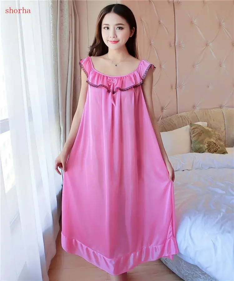 Summer long silk nightdress for women plus size ladies lingerie pajama ...