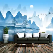 Custom wallpaper murals simple modern blue ink landscape bedroom wall - high-grade waterproof material Custom wallpaper murals simple modern blue ink landscape bedroom wall - high-grade waterproof material