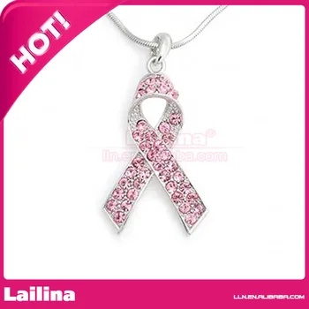 

High Quality Breast Cancer Awareness Pink Ribbon Pendant Silver Plated