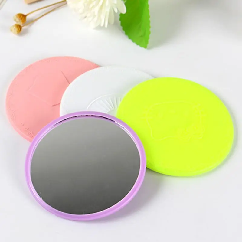 

7cm/2.76in Creative Cartoon Embossed Round Mini Pocket Makeup Mirror Single Side Compact Cosmetic Tool Travel Portable