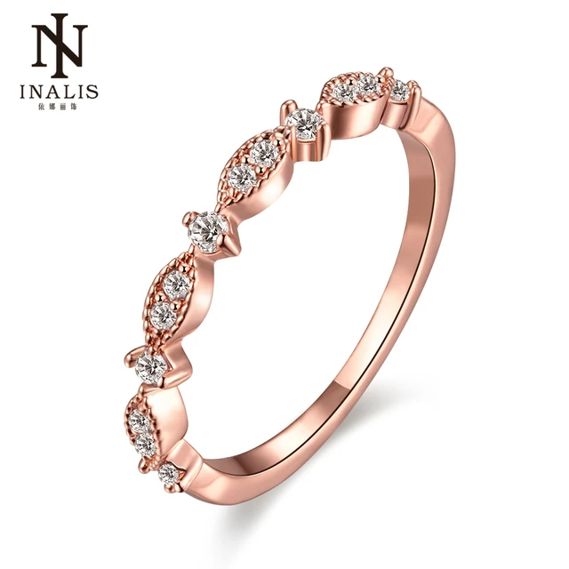 INALIS Rose Gold Color TOP Class Heart Rhinestones Studded Eternity Wedding Ring INALIS Rose Gold Color TOP Class Heart Rhinestones Studded Eternity Wedding Ring