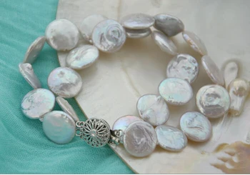 

Wedding Woman 2 Strands Light Gray White Round Slice Pearl Bracelet Natural Freshwater Pearl Handmade Woman Jewelry
