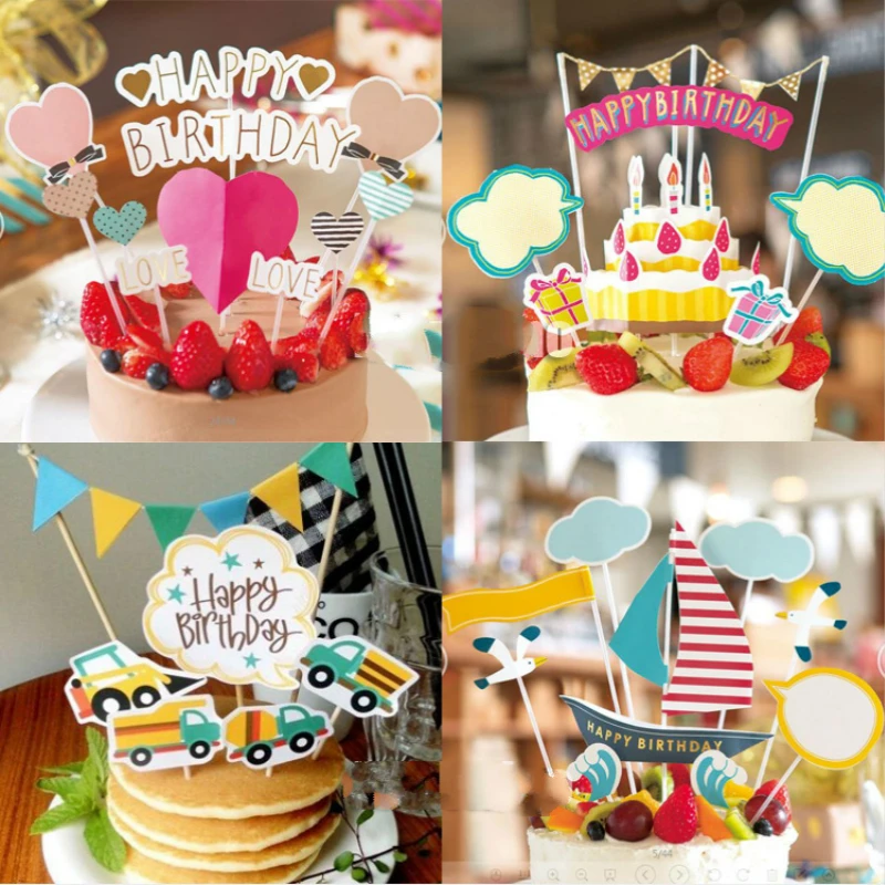 

1Set Happy Birthday Cupcake Cake Topper Cake Flags Banner Baby Shower Birthday Party Decoration Children Kids Party Supplies