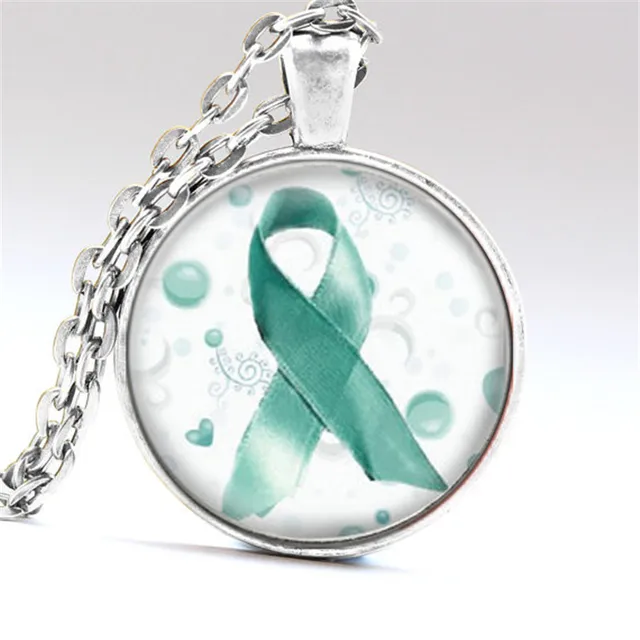 ovarian cervical cancer teal awareness ribbon art print pendant