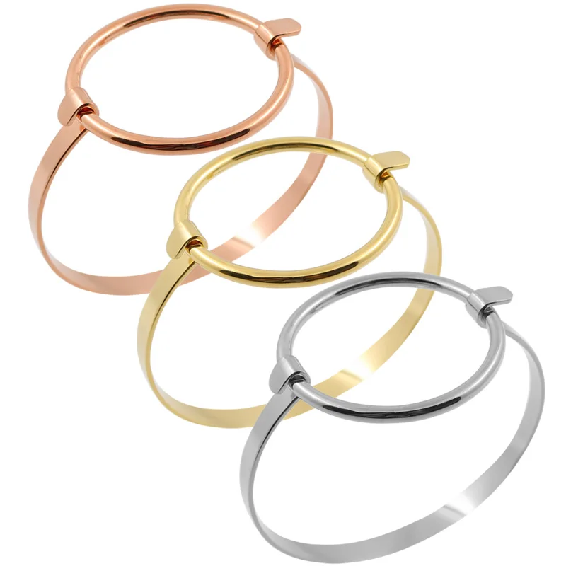 

5mm Width Fashion Minimalist Jewelry simple Stainless Steel Charm Big Round Bangle Wire Femme Cuff Bracelet Women Lovers' Gift