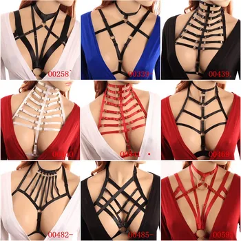 

Hollow Out Strappy Body Harness Bra Pentagram Chest Belt Elastic Lingerie Pastel Goth Punk Crop Top Women Plus Size Party Dance