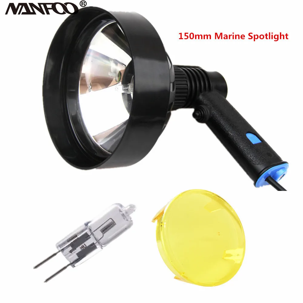 

12V 100W Halogen Marine Light 150mm Handheld Hunting Boating Searching Spotlight Adjustable Spot or Flood Beam Portable Lamp