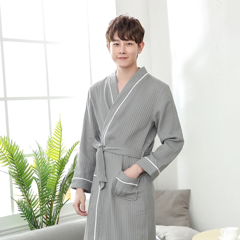 Men's Summer Thin Bathrobe Male Spring Cotton Pajama long Sleepwear Modern Style Soft Nightgown