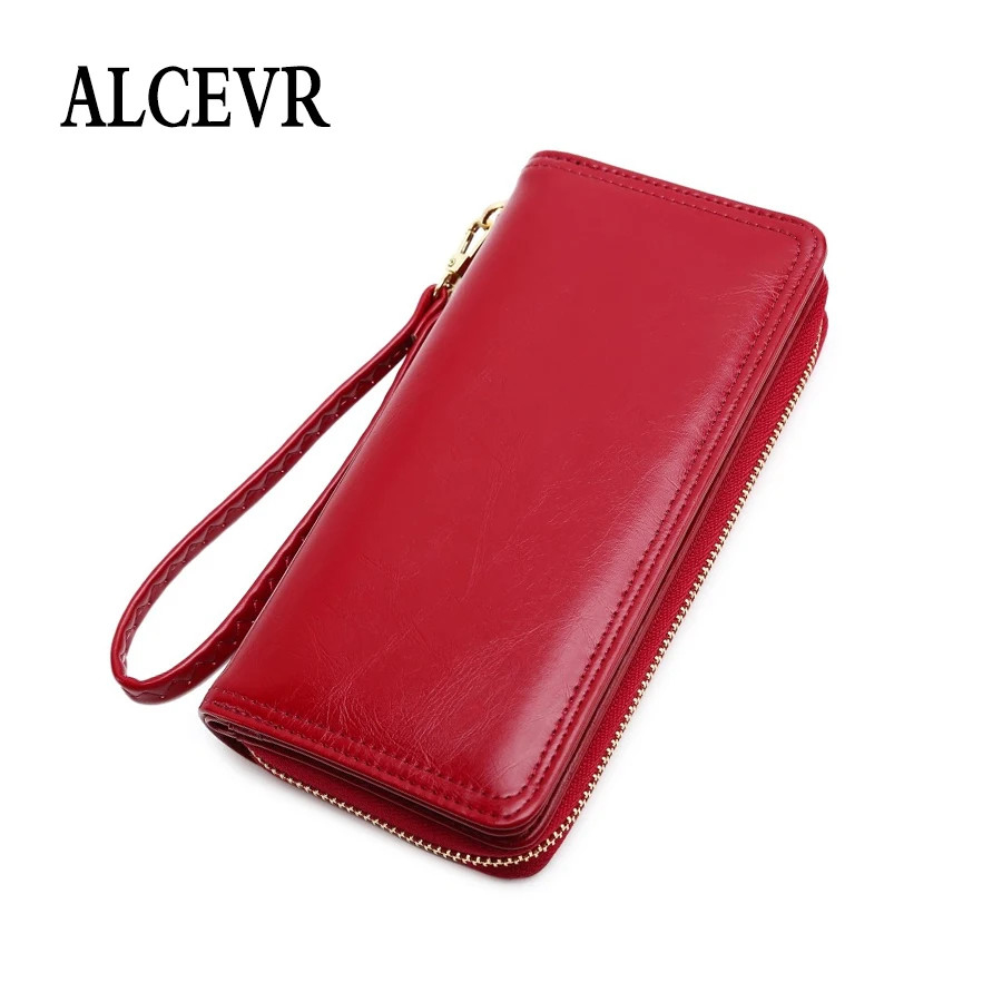 

ALCEVR Solid Color Oil Wax Pu Leather Zipper Wallets Women Simple Style Money Purses Cute Sweet Candy Color Ladies Daily Purse