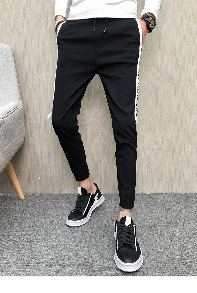 2019 летние брендовые новые мужские брюки с боковой полосой, облегающие повседневные штаны, мужские полосатые уличные брюки в стиле хип-хоп