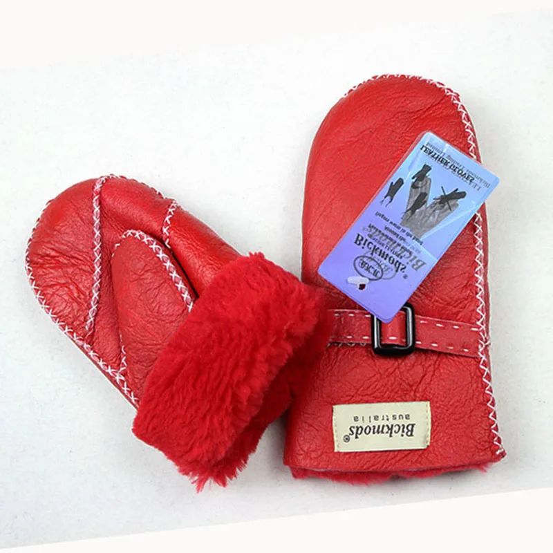 Sheepskin Fur One-Piece Mittens, Thildren's Thickened Winter Warmth, Hand-Stitched Wool Lining, Girl Leather Gloves