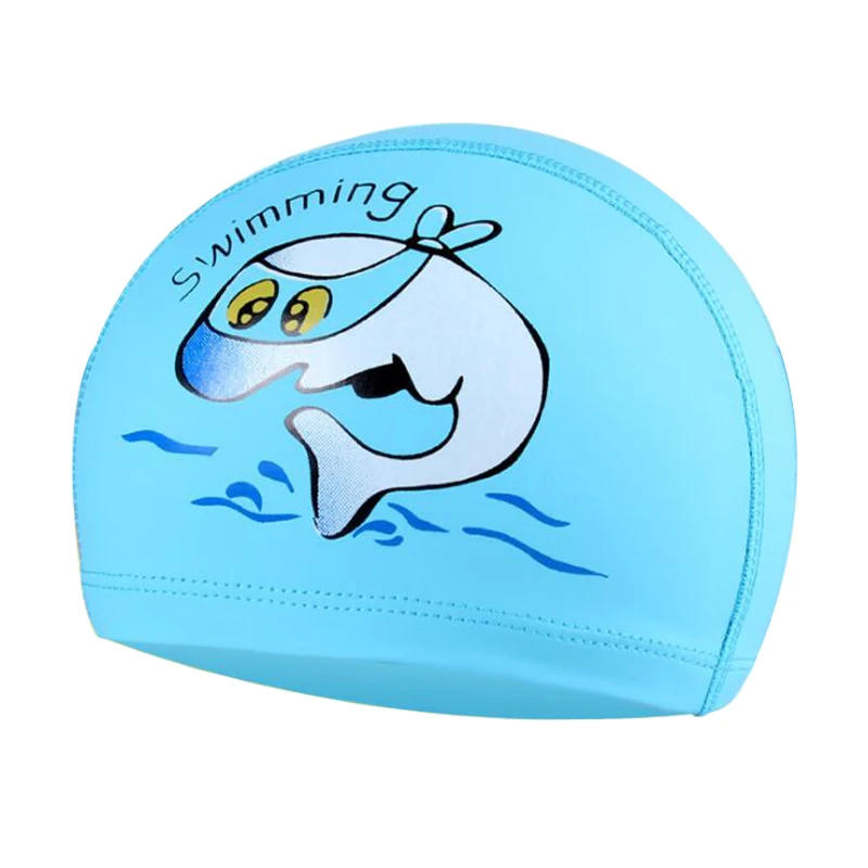 Мультяшные животные акула дети Дети PU ткань плаванья ming cap s ухо защита волос водные виды спорта плаванье шапочка для мальчиков и девочек - Цвет: Dolphin Lake Blue