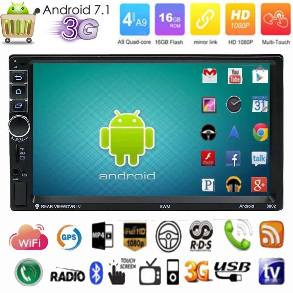 

Quad Core 7" Autoradio Doppel 2 Din Android 7.1 3G WIFI GPS FM Bluetooth MP5 Player Car Radio Stereo + Camera Kamera