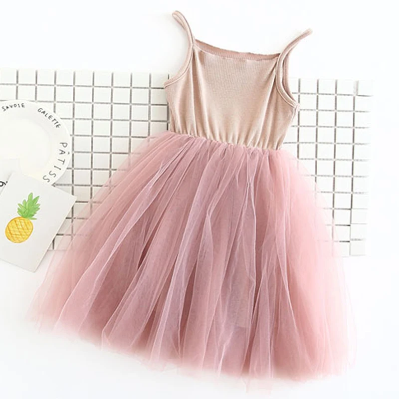 2019 Summer new Baby Girls Sling Ball Dresses Knit Cotton Mesh Vest