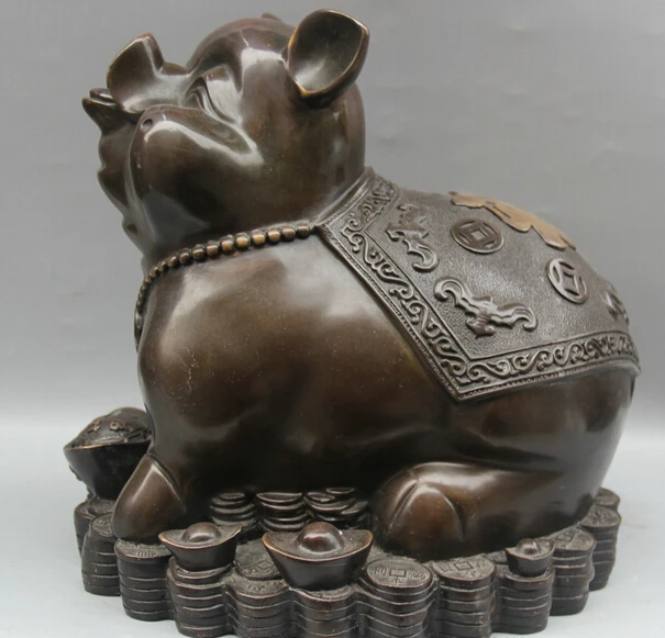 

shitou 001243 11" Chinese Fengshui Bronze Fu Wealth Zodiac Year Pig Chiropter Statue Sculpture discount 30% (C0324)