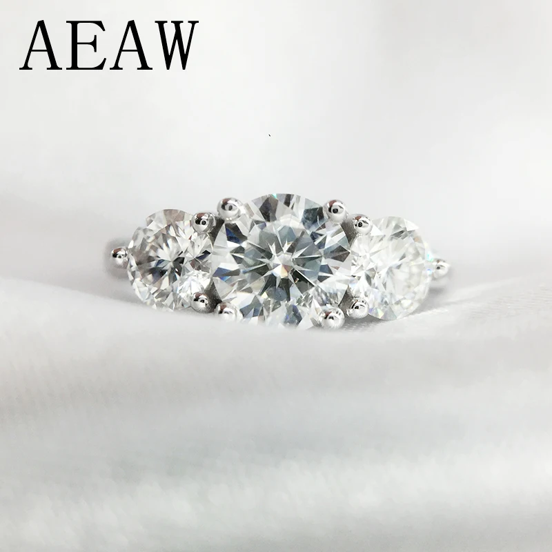 Tanie AEAW 2ctw 6.5mm okrągły Cut zaręczyny i ślub Moissanite diamentowy pierścionek podwójny efekt aureoli platerowane platyną srebrny